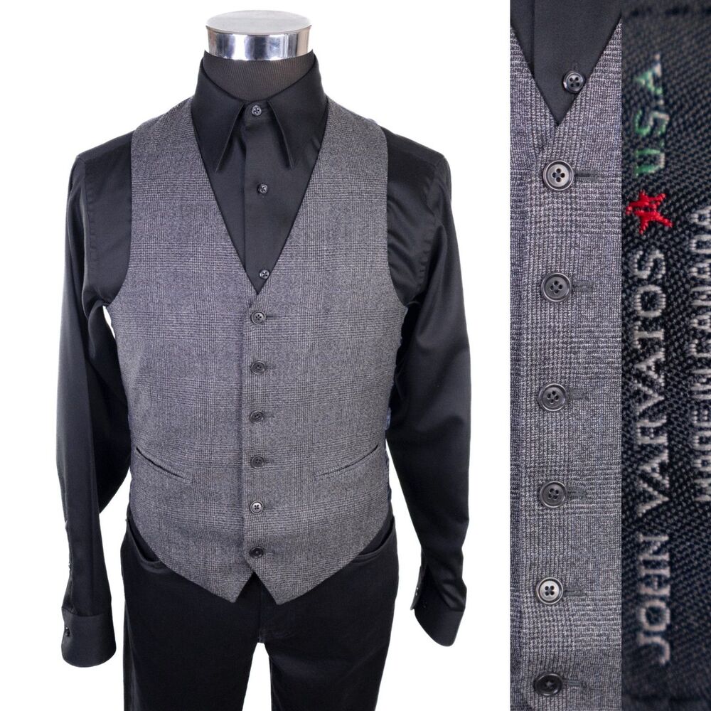 John Varvatos USA Gray Plaid Formal Vest Sz Approx 36-38
